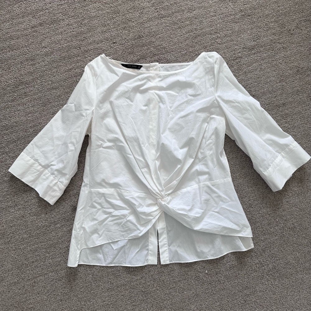 Zara White Twist-Front Boatneck Blouse XL